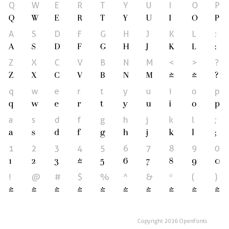 Character Map of FONTSPRING DEMO - LaBodoni Plain