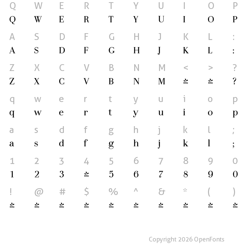 Character Map of FONTSPRING DEMO - LaBodoni Plain-Num