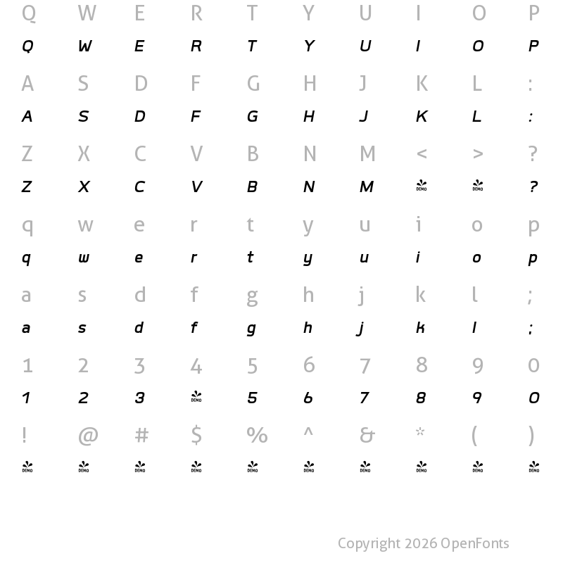 Character Map of FONTSPRING DEMO - Labrador A Bold Italic