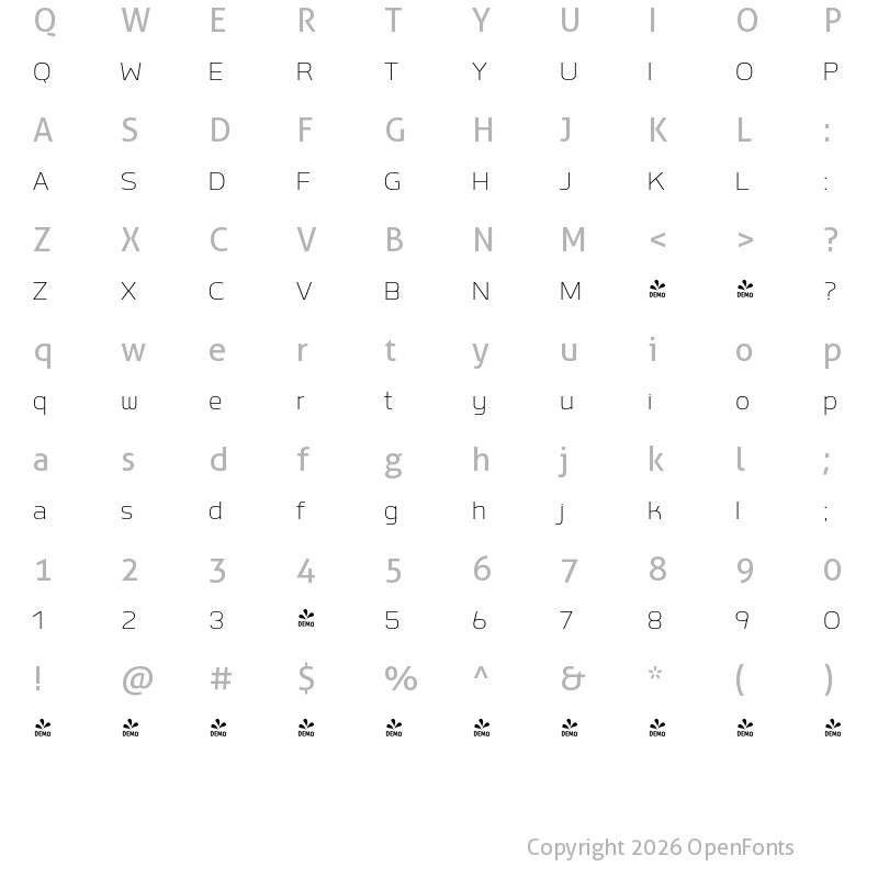 Character Map of FONTSPRING DEMO - Labrador A ExtLt Regular