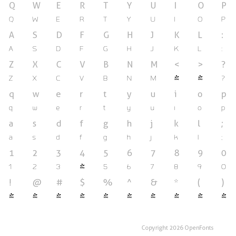 Character Map of FONTSPRING DEMO - Labrador A Thin Hairline Bold