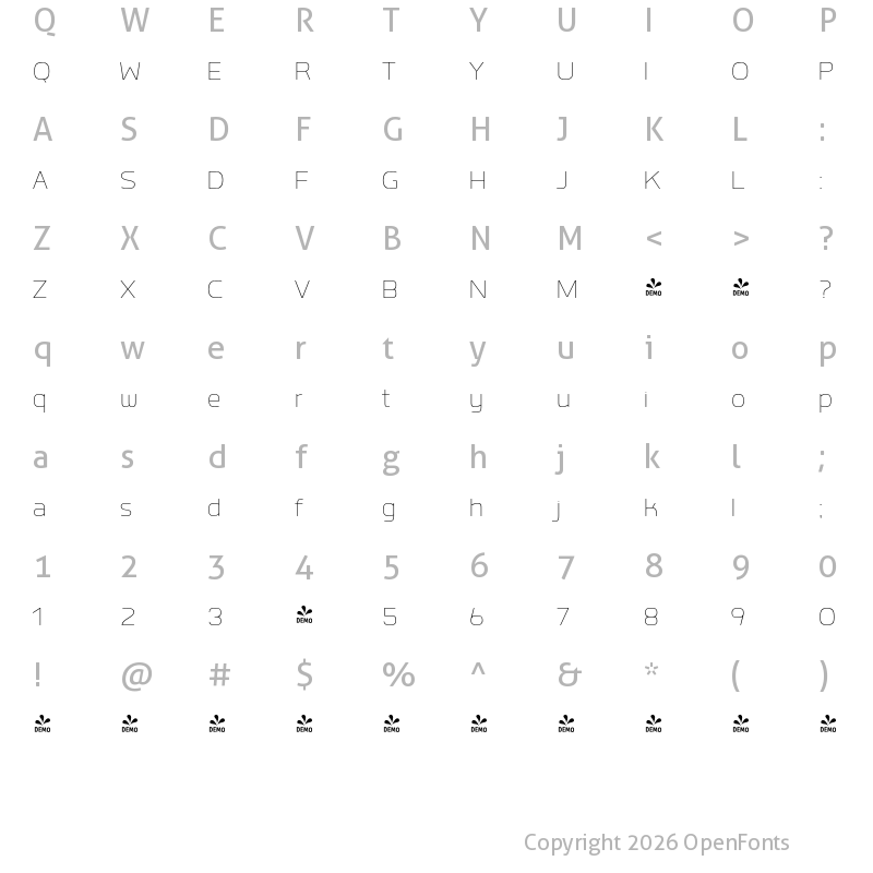 Character Map of FONTSPRING DEMO - Labrador B Thin Hairline Regular