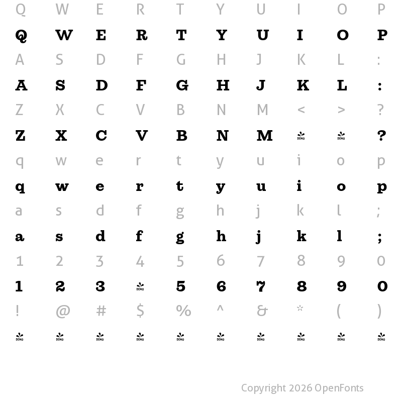 Character Map of FONTSPRING DEMO - Lagom Bold Regular
