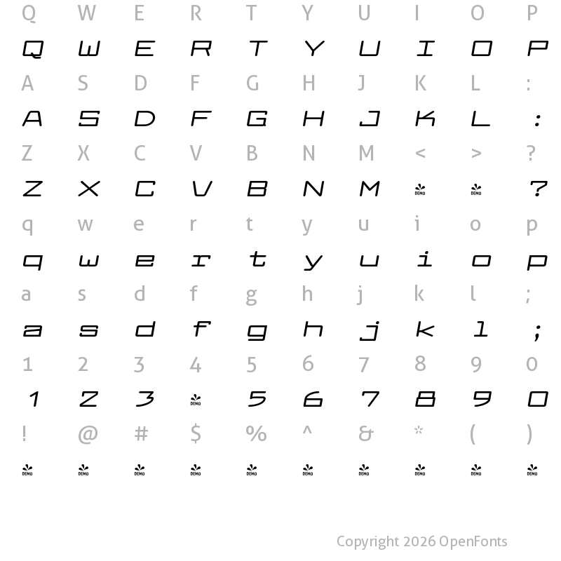 Character Map of FONTSPRING DEMO - Larabiefont Xt Bold Italic