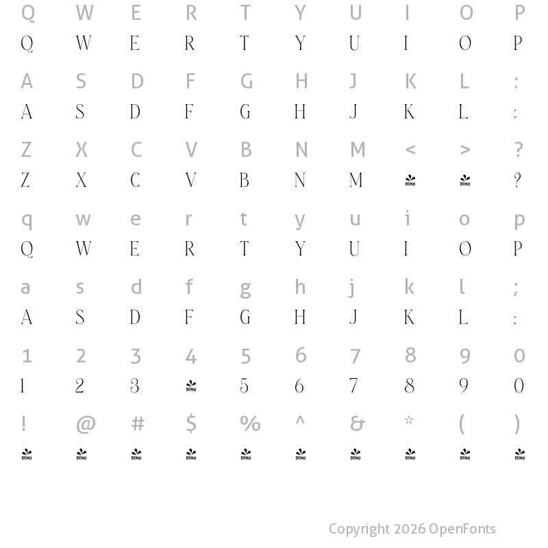 Character Map of FONTSPRING DEMO - Laterlocks Regular
