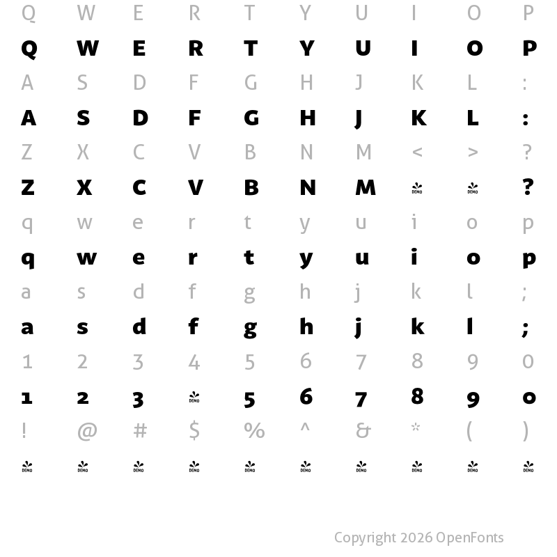 Character Map of FONTSPRING DEMO - Latina Black Regular