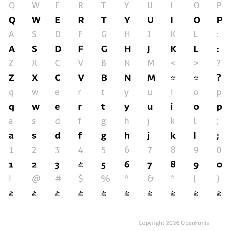 Character Map of FONTSPRING DEMO - Latina Bold Regular