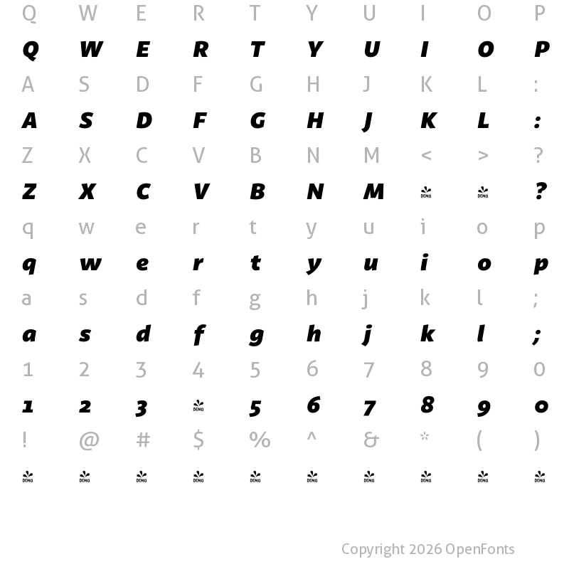 Character Map of FONTSPRING DEMO - Latina Heavy It Regular