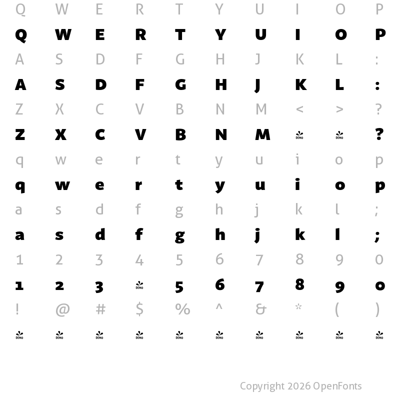 Character Map of FONTSPRING DEMO - Latina Heavy Regular