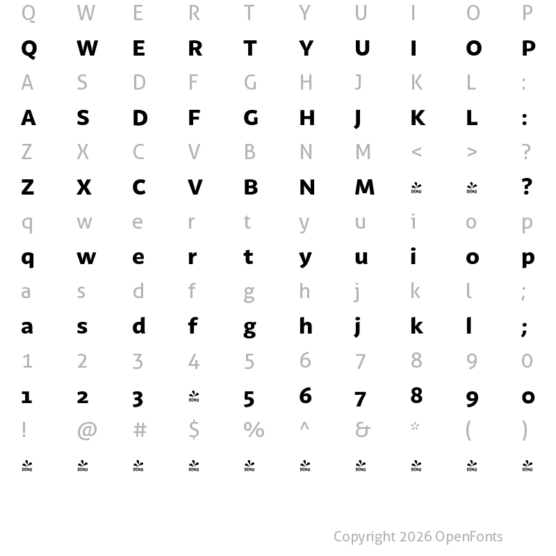 Character Map of FONTSPRING DEMO - Latina Ultra Bold Regular