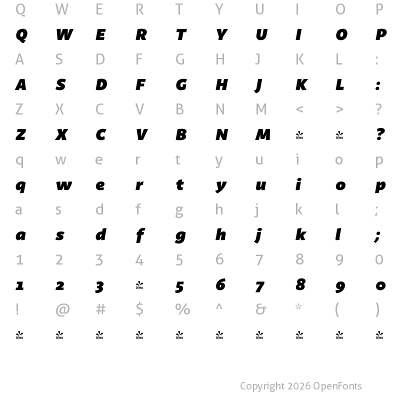 Character Map of FONTSPRING DEMO - Latina Ultra Heavy It Regular