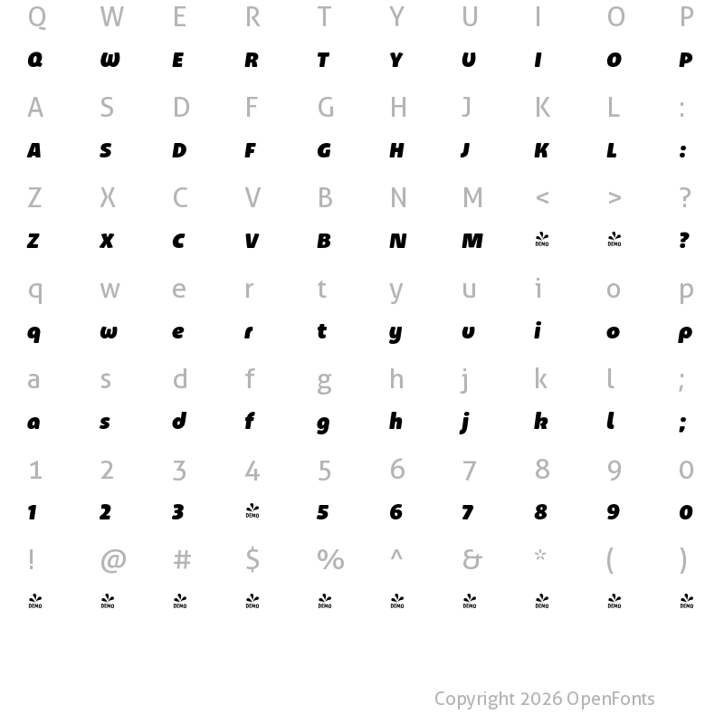 Character Map of FONTSPRING DEMO - Lawabo Black Italic