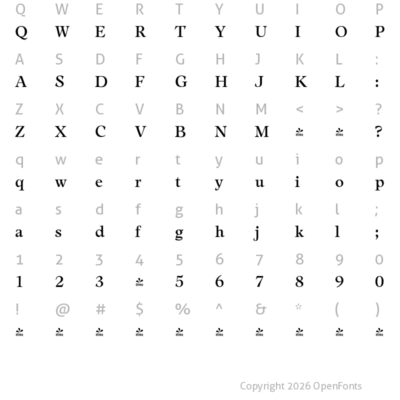 Character Map of FONTSPRING DEMO - Leamington Serial Regular