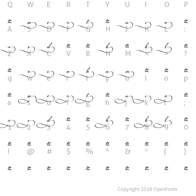 Character Map of FONTSPRING DEMO - Legendaria Ends 5 Regular