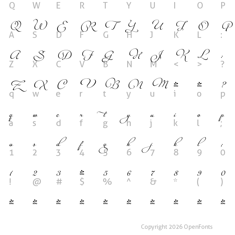 Character Map of FONTSPRING DEMO - Legendaria Swash 1 Regular