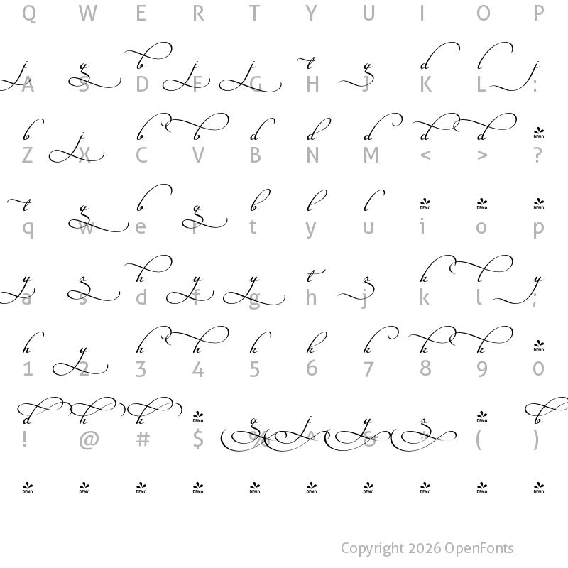 Character Map of FONTSPRING DEMO - Legendaria Swashes 1 Regular