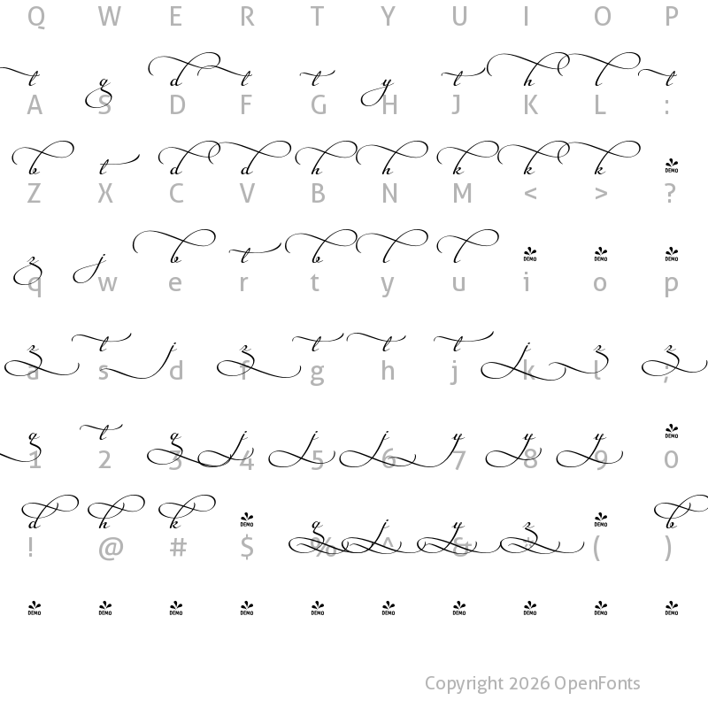 Character Map of FONTSPRING DEMO - Legendaria Swashes 2 Regular