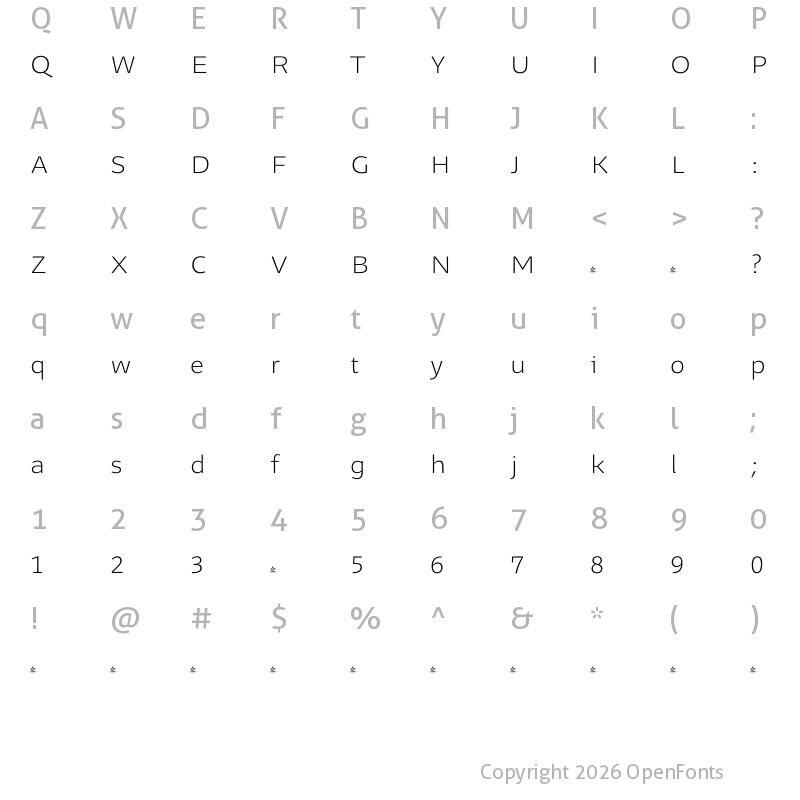 Character Map of FONTSPRING DEMO - Legit Sans Soft UltraLight Regular