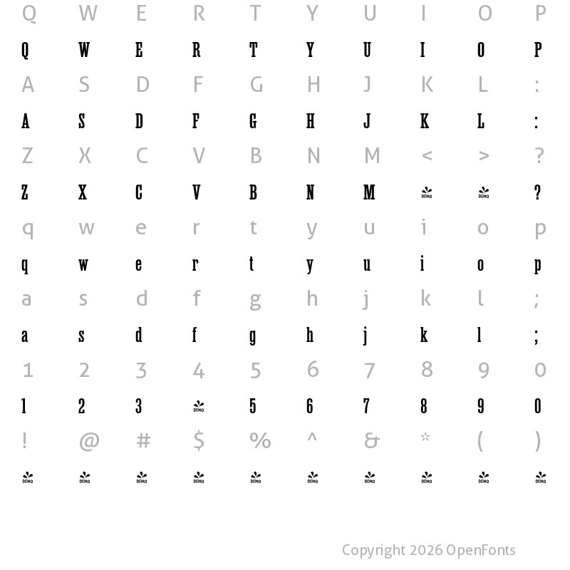 Character Map of FONTSPRING DEMO - Lehmann Egyptian Medium Regular