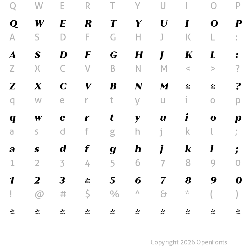 Character Map of FONTSPRING DEMO - Leifa A- Bold