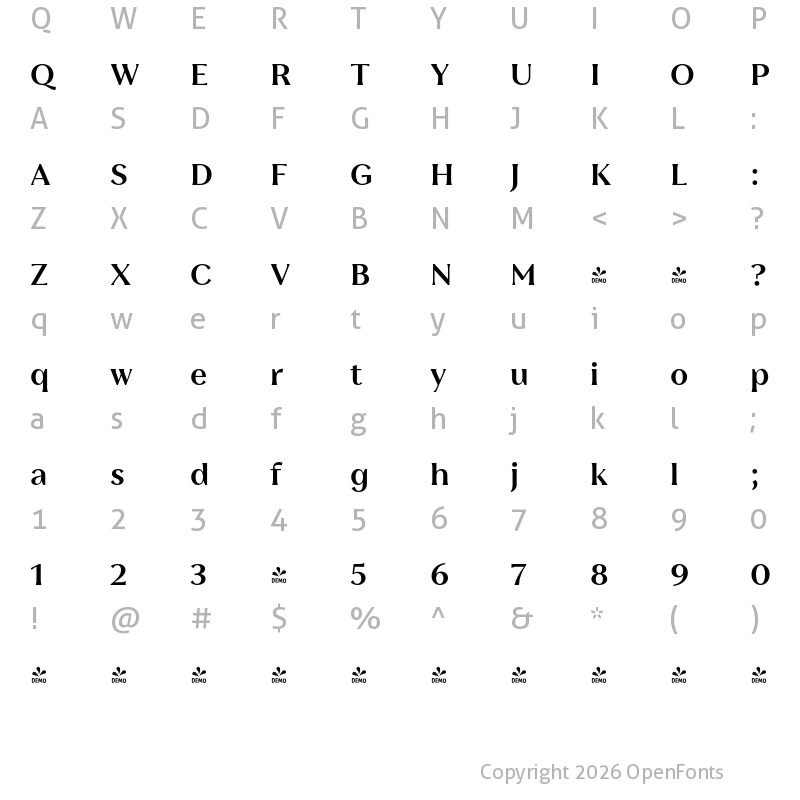 Character Map of FONTSPRING DEMO - Leifa Bold Regular