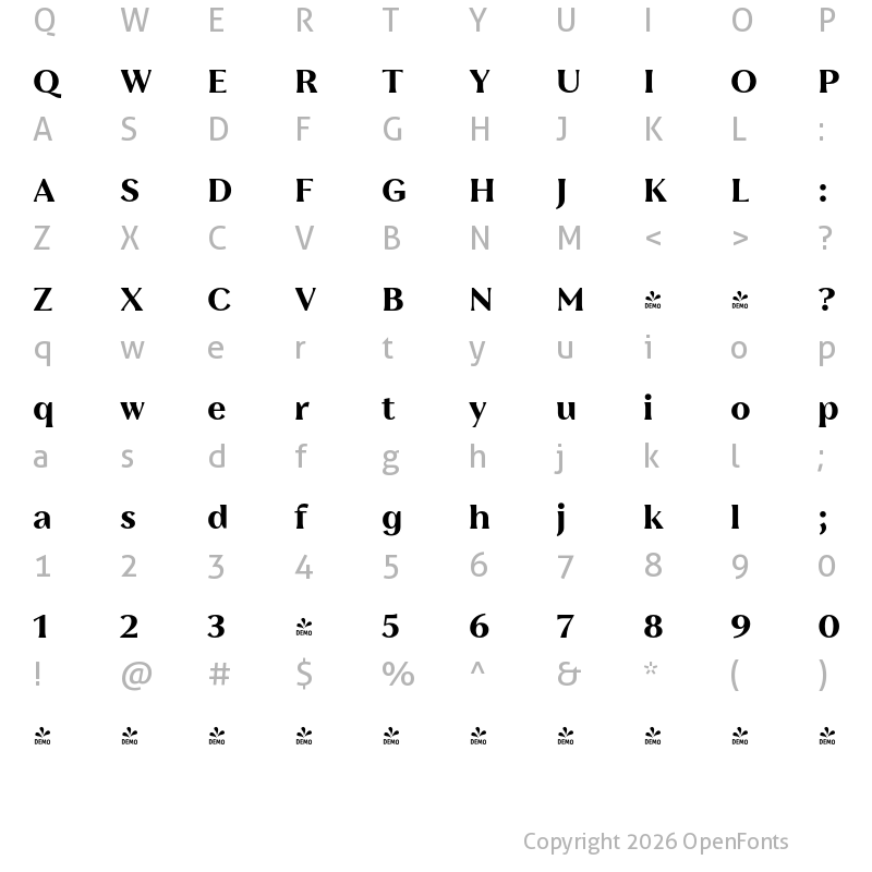 Character Map of FONTSPRING DEMO - Leifa Extra Bold Regular