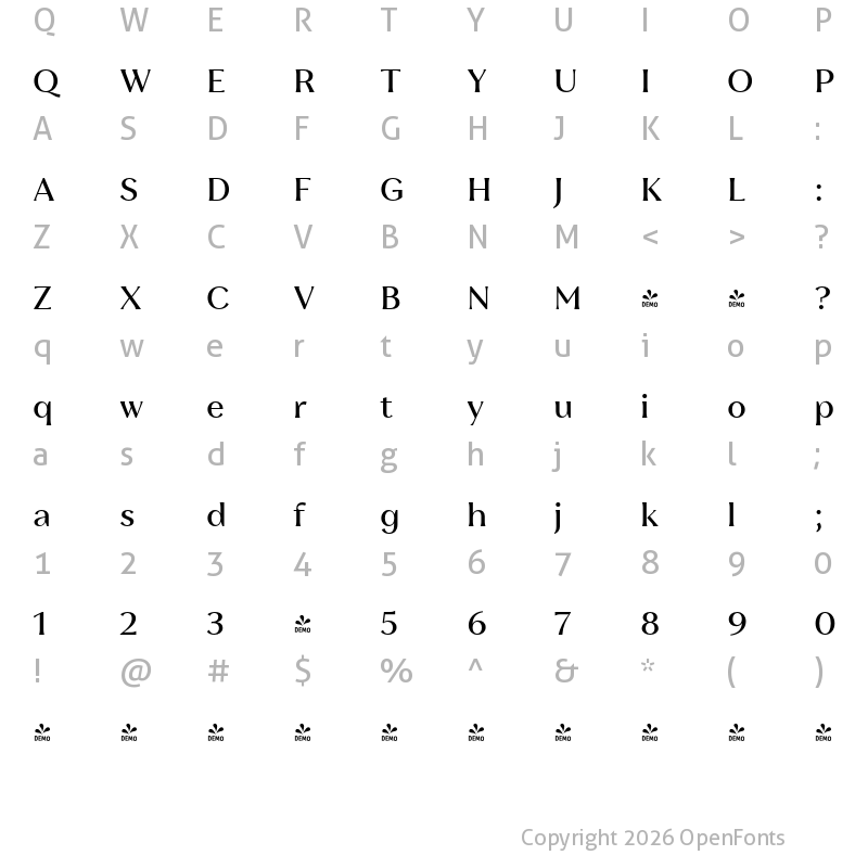 Character Map of FONTSPRING DEMO - Leifa Medium Regular