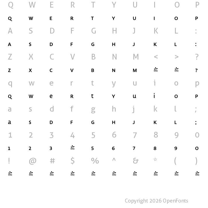 Character Map of FONTSPRING DEMO - Lemon Sans Rnd Uni Regular Regular