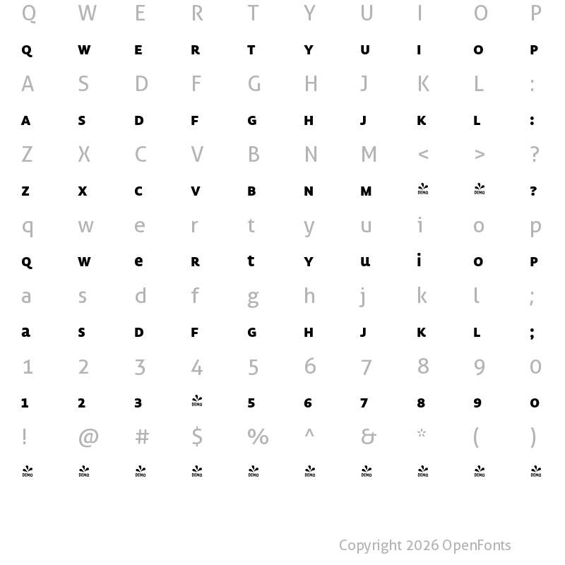 Character Map of FONTSPRING DEMO - Lemon Sans Uni Bold Regular