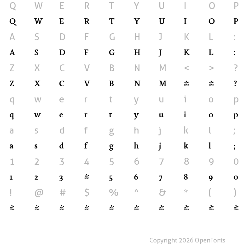 Character Map of FONTSPRING DEMO - Lemon Serif Bold