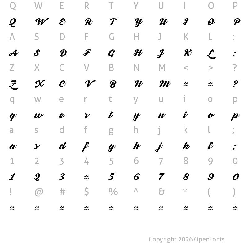 Character Map of FONTSPRING DEMO - Letteria Pro Black Regular