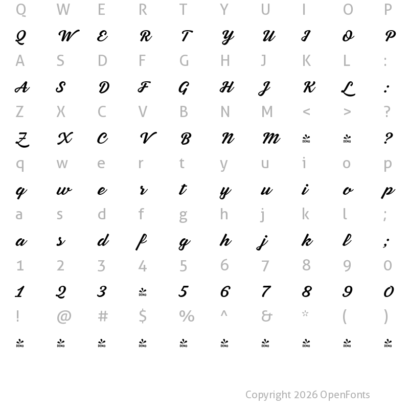 Character Map of FONTSPRING DEMO - Letteria Pro Bold Regular