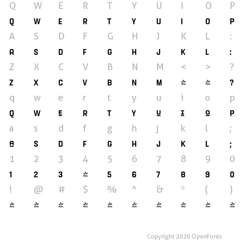 Character Map of FONTSPRING DEMO - Letteria Pro Caps Sans Regular