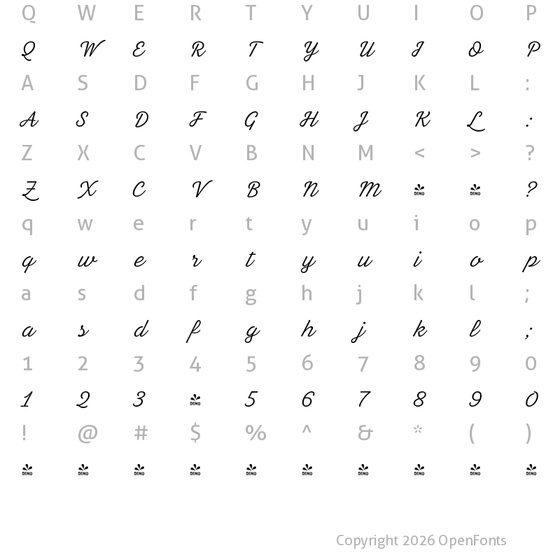 Character Map of FONTSPRING DEMO - Letteria Pro Light Regular