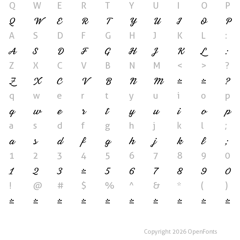 Character Map of FONTSPRING DEMO - Letteria Pro Regular