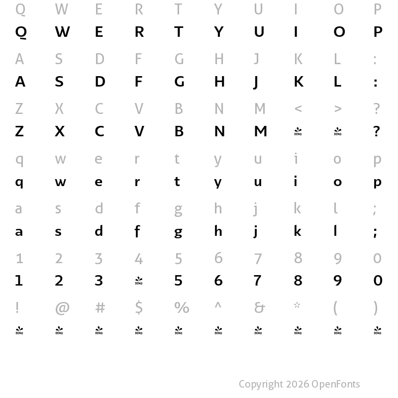 Character Map of FONTSPRING DEMO - Lexis Bold