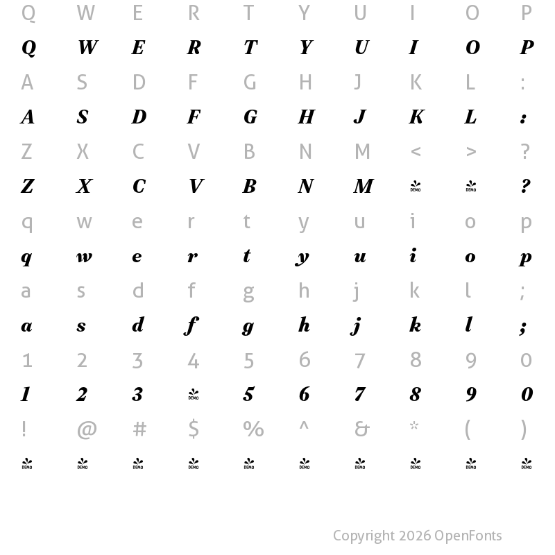 Character Map of FONTSPRING DEMO - Leyendo Black Italic