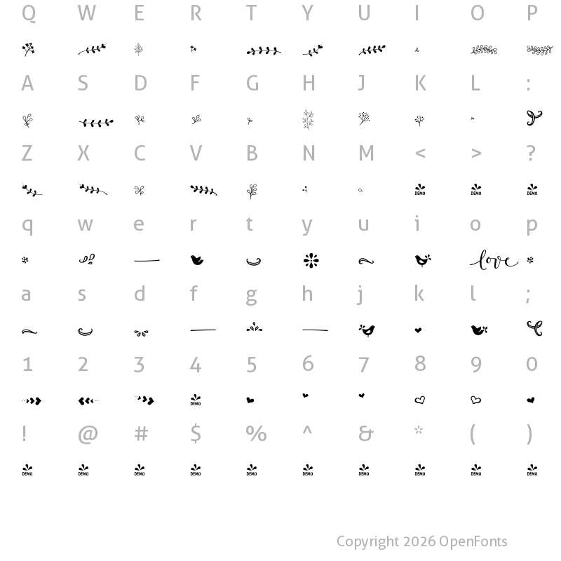 Character Map of FONTSPRING DEMO - LFExtras Regular