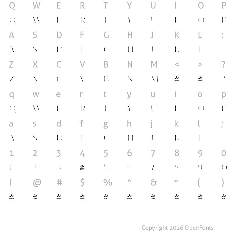 Character Map of FONTSPRING DEMO - LFSans Fills Regular