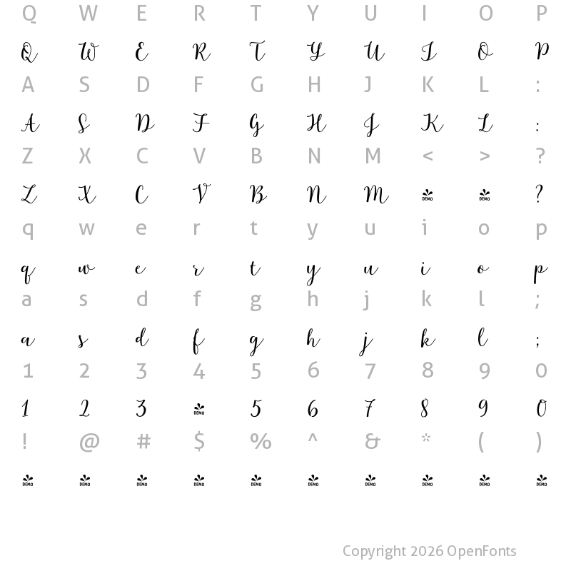 Character Map of FONTSPRING DEMO - LFScript Regular
