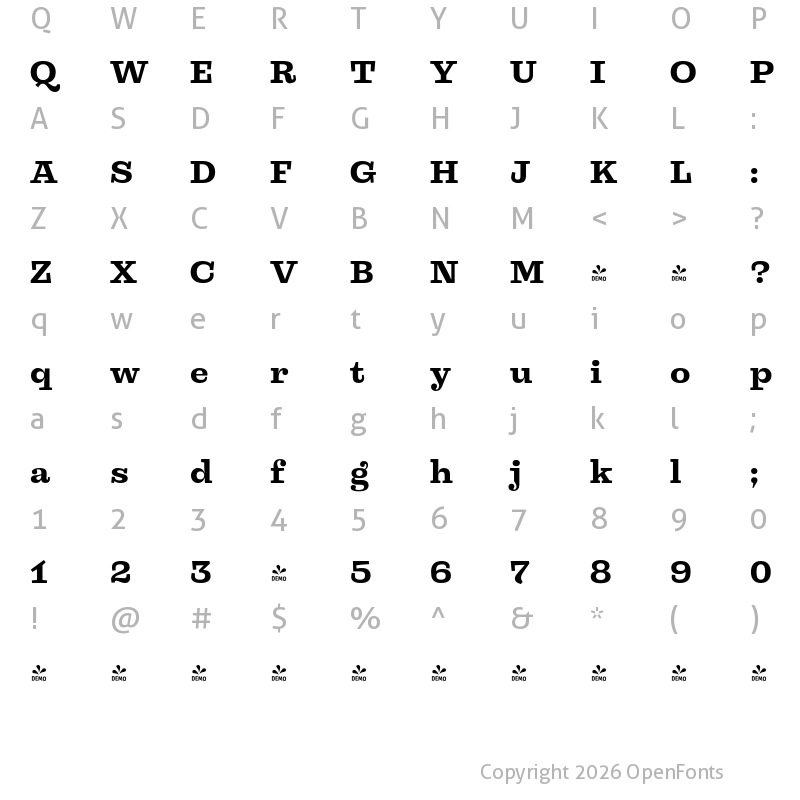 Character Map of FONTSPRING DEMO - Liberteen Bold Regular