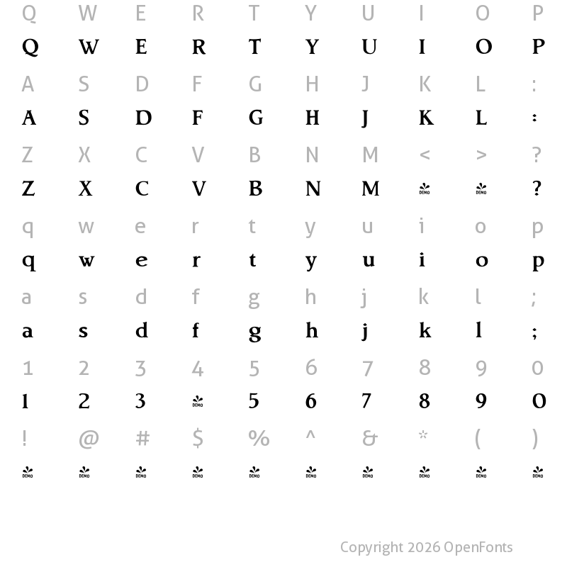 Character Map of FONTSPRING DEMO - Librum Bold
