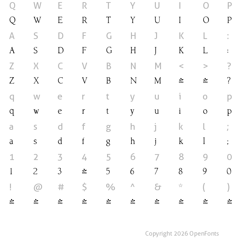 Character Map of FONTSPRING DEMO - Librum Book