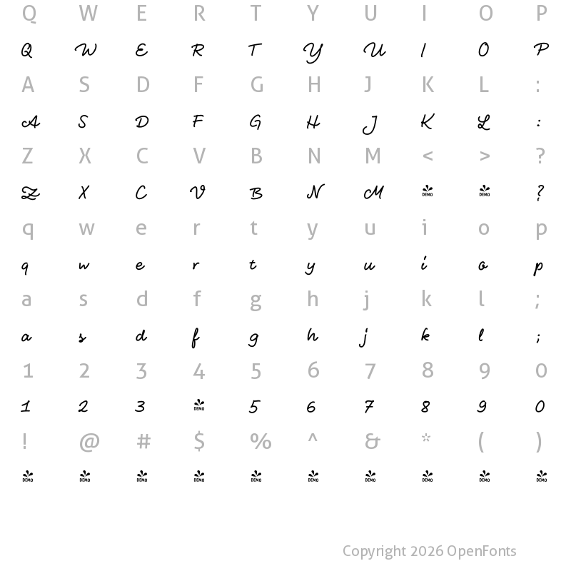 Character Map of FONTSPRING DEMO - LiebeHeide Fineliner Bold