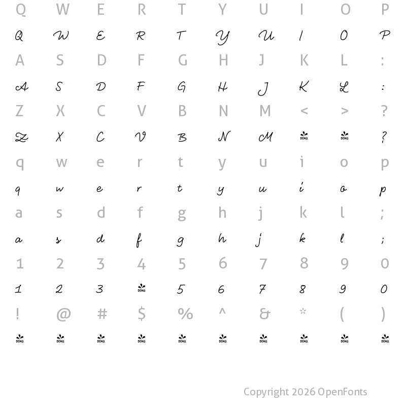 Character Map of FONTSPRING DEMO - LiebeHeide Fineliner Medium Regular