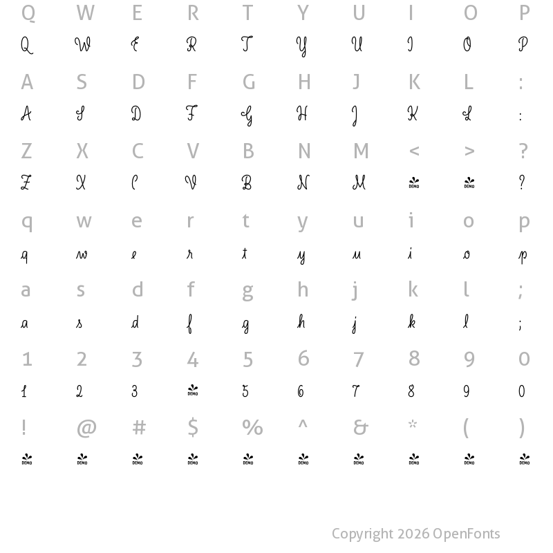 Character Map of FONTSPRING DEMO - LiebeLotte Bold