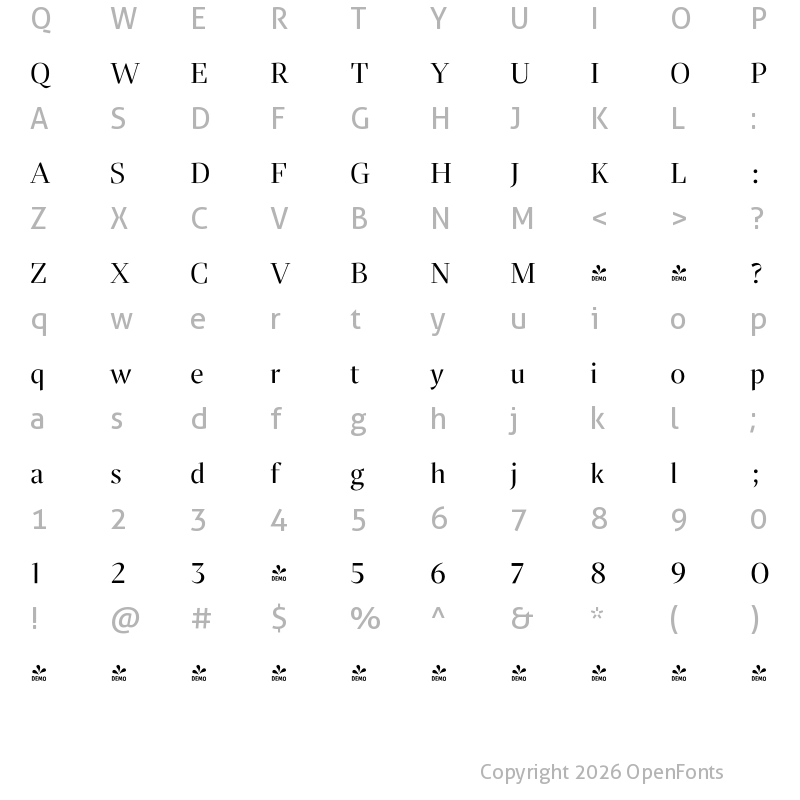 Character Map of FONTSPRING DEMO - Liet Display Regular