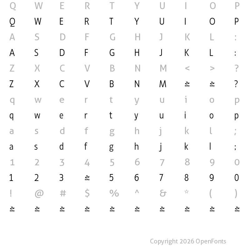 Character Map of FONTSPRING DEMO - Ligurino Cd Lt Regular