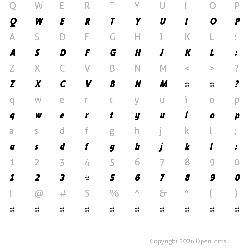 Character Map of FONTSPRING DEMO - Ligurino Eb Italic