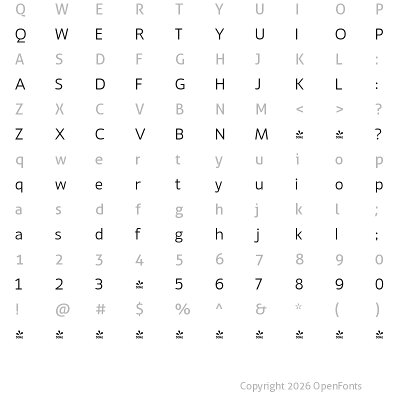 Character Map of FONTSPRING DEMO - Ligurino Lt Regular